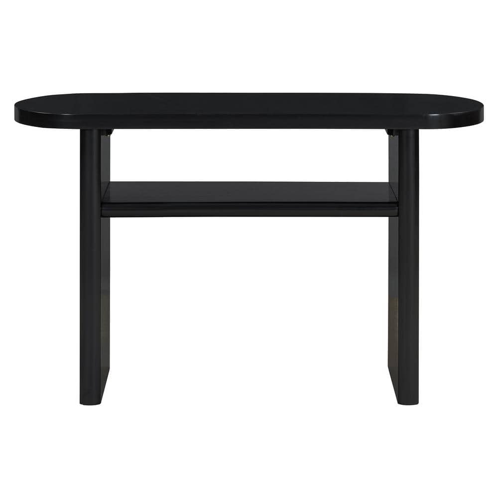 Black Wood Outdoor Side Table, Console Table with Rounded Edges, Sturdy She