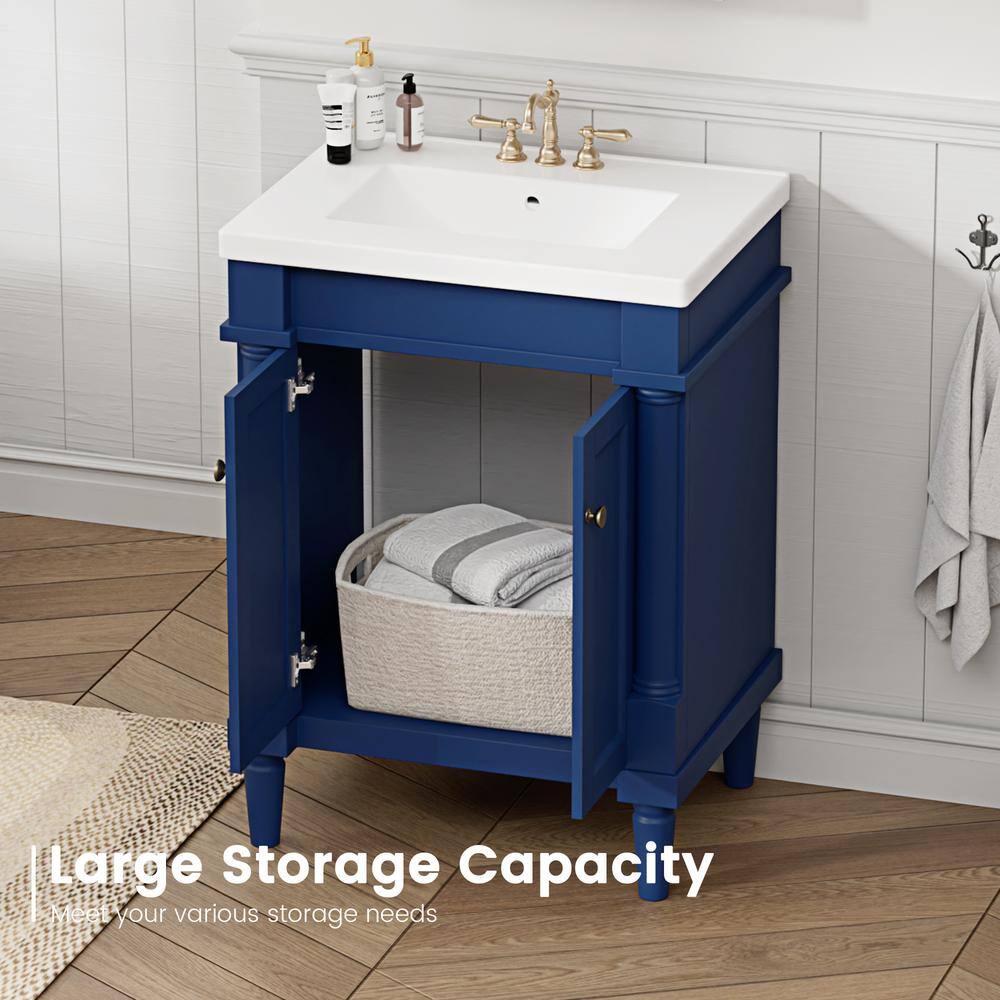 24" Navy Composite Freestanding Vanity with White Ceramic Top