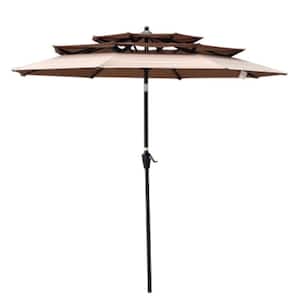 9 ft. Outdoor Patio Market Umbrella with 3-Tiers and Crank, Tilt, and Wind Vents for Garden Deck Backyard, Mushroom