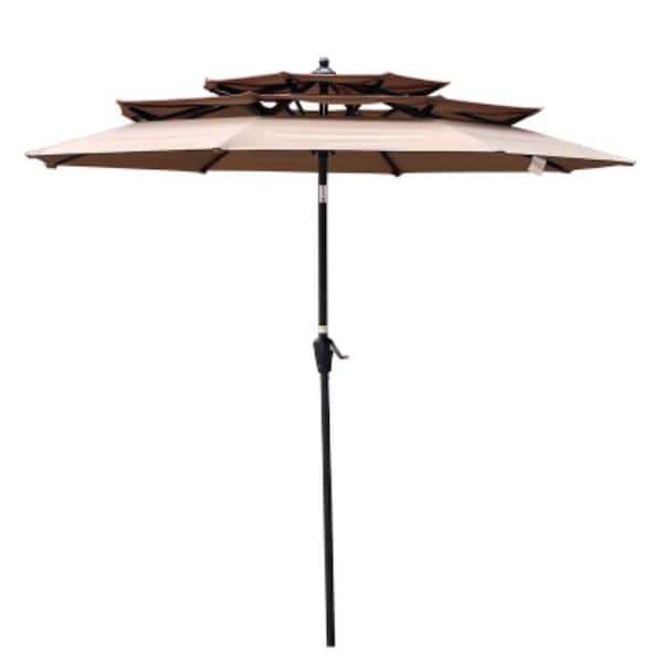 ITOPFOX 9 ft. Outdoor Patio Market Umbrella with 3-Tiers and Crank, Tilt, and Wind Vents for Garden Deck Backyard, Mushroom