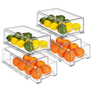 Clear Stackable Fridge Drawer Bins-Pull Out Refrigerator Organizer Containers for Kitchen Storage (4 Pack : Medium)