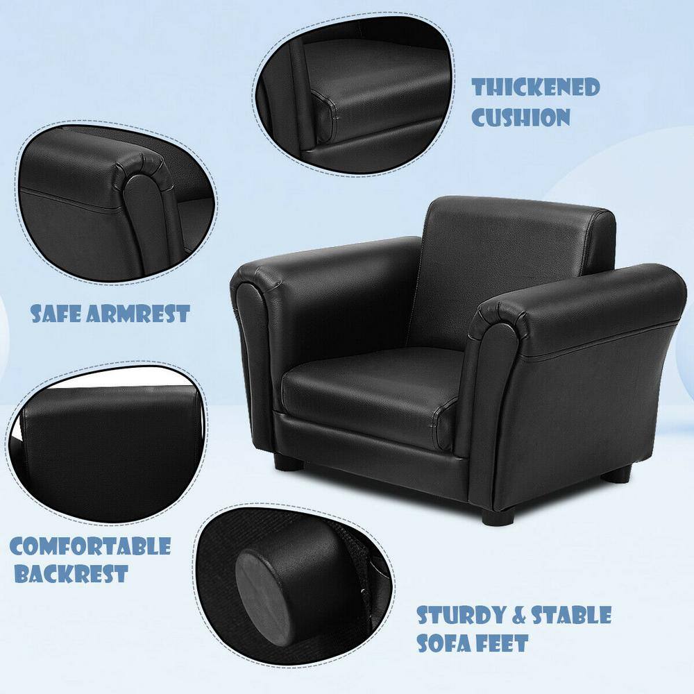 Black Faux Leather Kids Armchair with Ottoman
