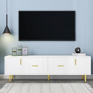 Minimalist Style White TV Stand Fits TVs up to 75 in. with Storage Drawers and Cabinets