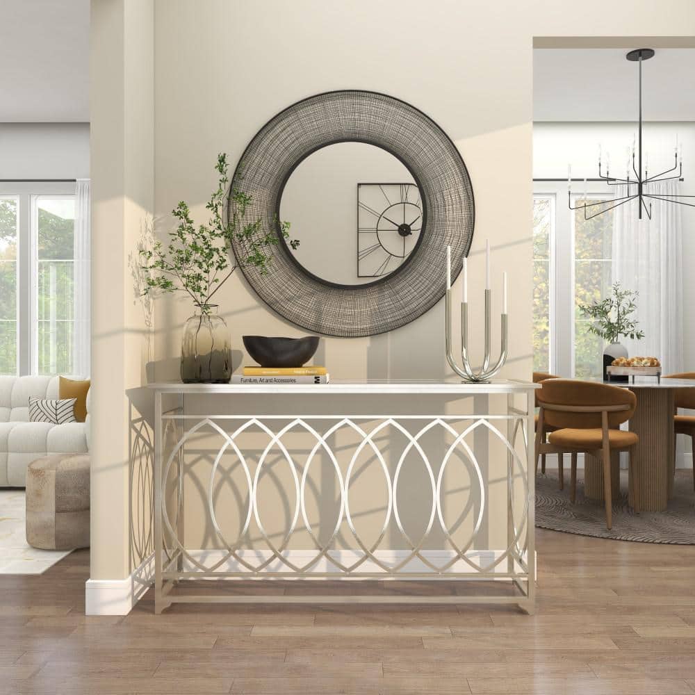 Silver Metal and Glass Geometric Console Table