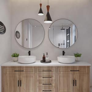 DeerValley Symmetry 16 in. Round Ceramic Vessel Bathroom Sink in White Body Black Edge Vanity Sink not Included Faucet