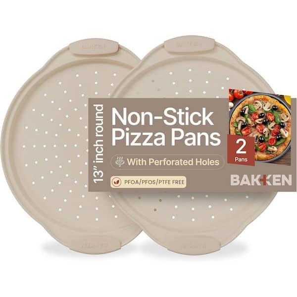 2-Piece Round Perforated Carbon Steel Pan with Non-Stick Marble Coating, Durable & Easy Cleanup White