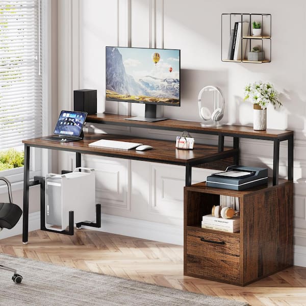 63 Executive Desk Computer Office Desk with Storage ShelfRustic