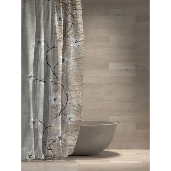 54 in. x 78 in. Magnolia Brown Vine Fabric Shower Polyester Curtain