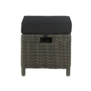 Asti All-Weather Wicker Outdoor 15 in. Square Ottomans with Dark Gray Cushions (Set of 2)