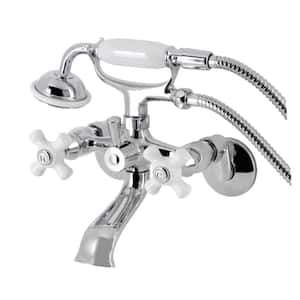 Kingston 3-Handle Wall-Mount Clawfoot Tub Faucet with Hand Shower in Polished Chrome