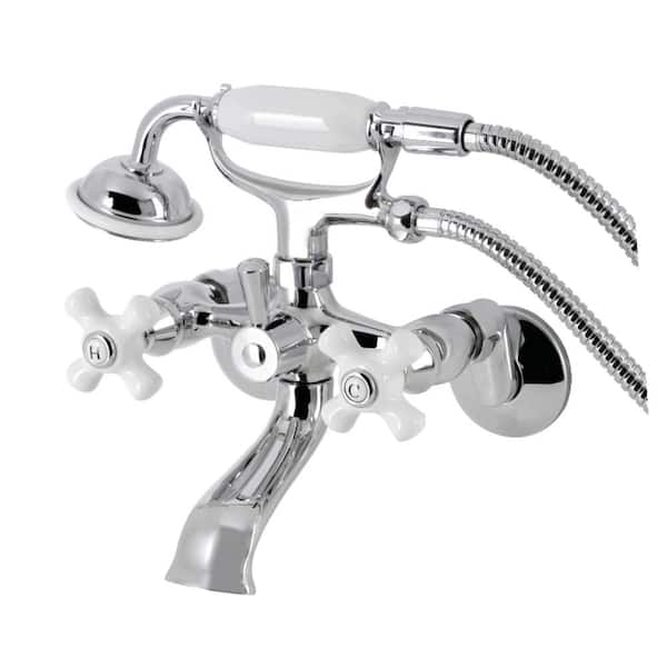 Kingston Brass Kingston 3-Handle Wall-Mount Clawfoot Tub Faucet with Hand Shower in Polished Chrome