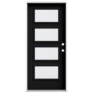 36 in. x 80 in. Left-Hand/Inswing 4 Lite Equal Clear Glass Black Steel Prehung Front Door