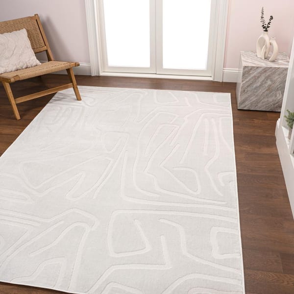 JONATHAN Y Alcina Modern Scandinavian Graphic Lines High-Low White/Cream 4 ft. x 6 ft. Area Rug