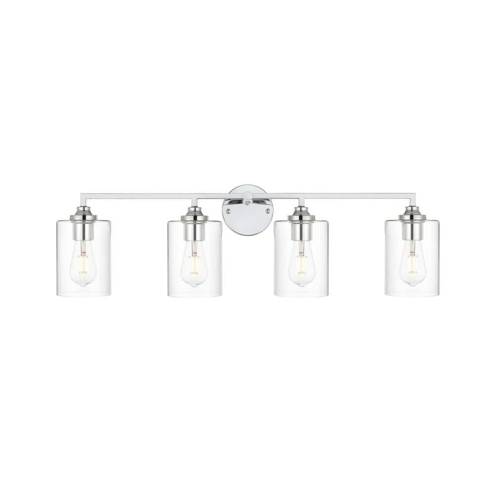 Simply Living 33 in. 4-Light Modern Chrome Vanity Light with Clear Cylinder