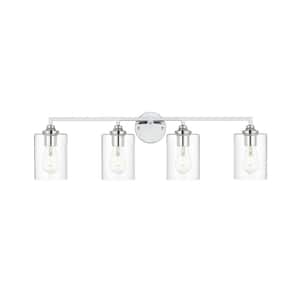 Simply Living 33 in. 4-Light Modern Chrome Vanity Light with Clear Cylinder Shade