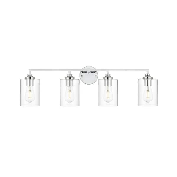 Unbranded Simply Living 33 in. 4-Light Modern Chrome Vanity Light with Clear Cylinder Shade