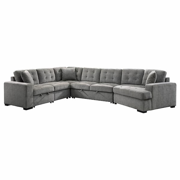 Homelegance Delara 149 in. Straight Arm 4-piece Chenille Sectional Sofa in Gray Pull-out Bed and Pull-out Ottoman