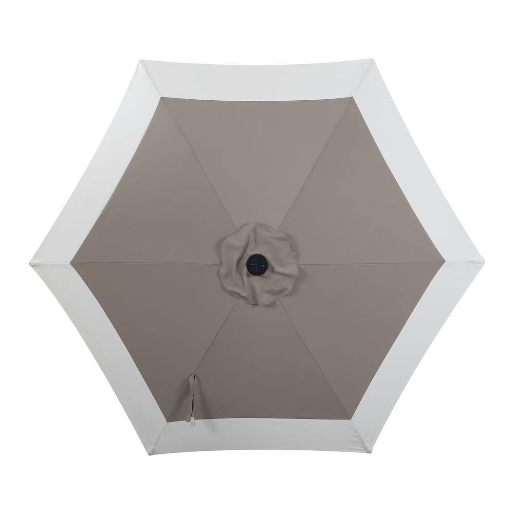 Spencer 9 ft. Gray and White Aluminum Solar LED Market Patio Umbrella