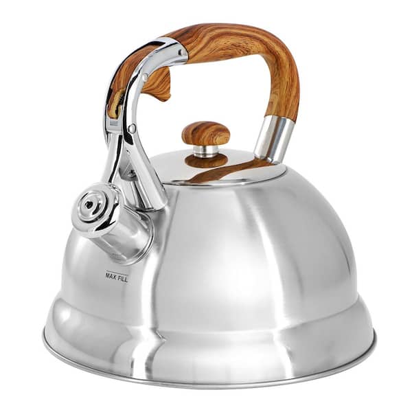 Woodmont 8-Cup Stainless Steel Stovetop Whistling Tea Kettle in Silver