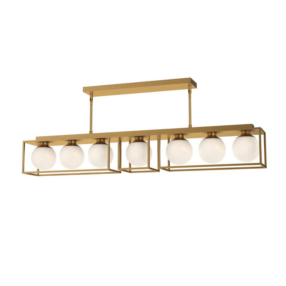 Amelia Aged Gold and Opal Matte Glass Linear Pendant
