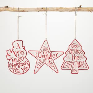 6.25" Red Holiday Icon Metal Ornaments (Set of 3)
