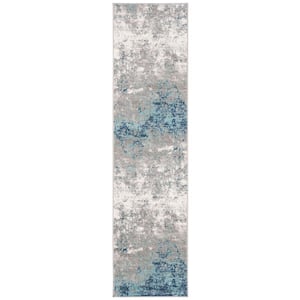Brentwood Light Grey/Blue 2 ft. x 12 ft. Abstract Runner Rug