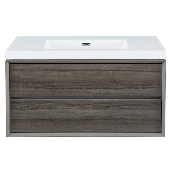 Home Decorators Collection Garivaldi 36 in. W x 18 in. D Vanity Cabinet in Grey Oak with Engineered Stone Vanity Top in White with White Sink