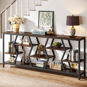 Turrella 70.87 in. Rectangle MDF Sofa Console Table, Industrial Extra Long Entryway Table with 4 Tier Storage Shelves