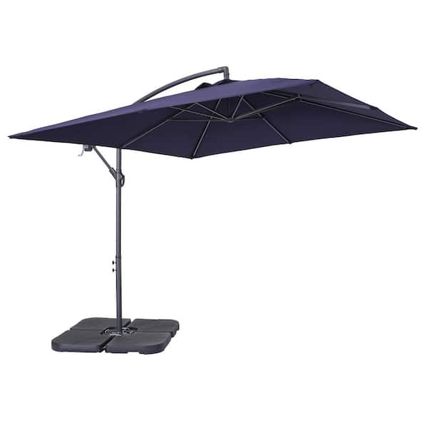 CASAINC 8.5 ft. Square Outdoor Market Cantilever Patio Umbrella in Blue, with Crank and Base