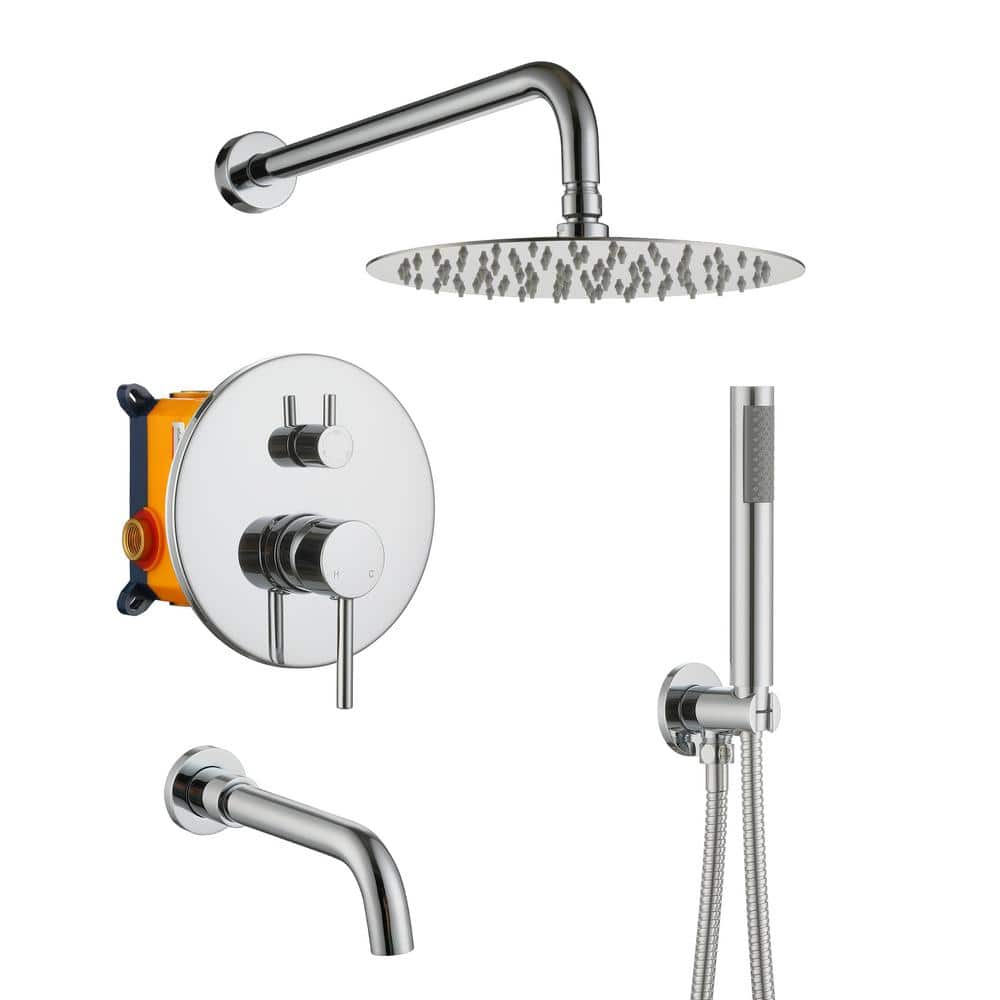 Wall Mount 10 in. Single Handle 1-Spray Tub and Shower Faucet 1.8 GPM in. C