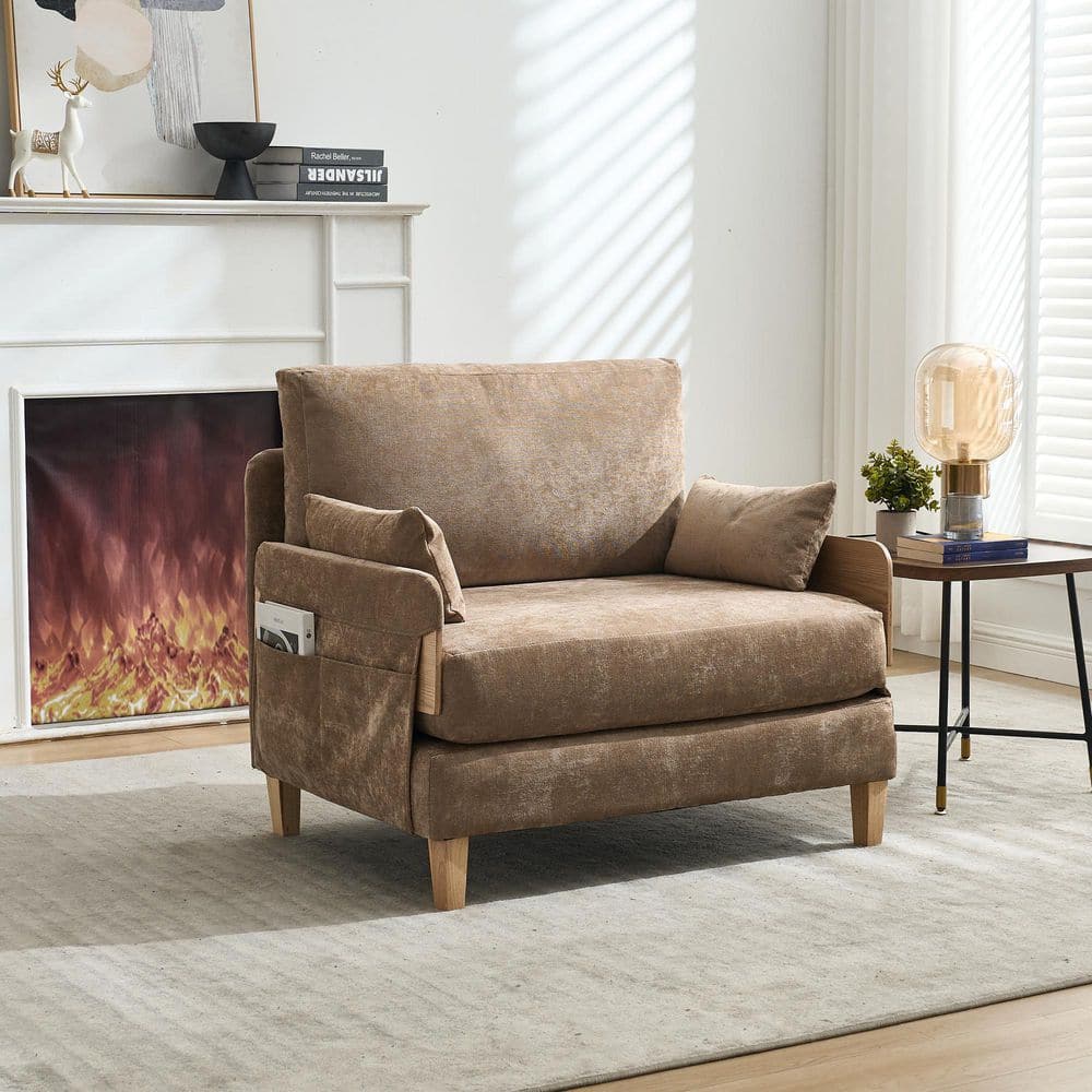 Darrel 37.01 in. Light Brown Chenille Upholstery Twin Size 3-in-1 Convertible Sofa Bed with 3-Pillows, Side Pockets price history on PriceWatchPro