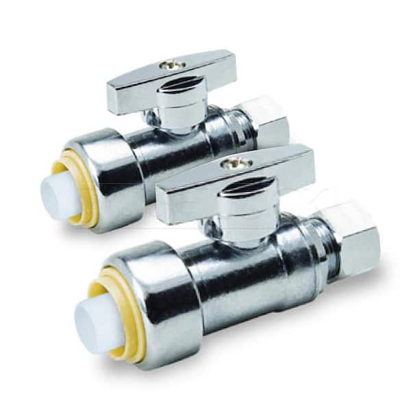 PLUMBFLEX 1/2 in. Push-to-Connect x 1/4 in. O.D. Compression 1/4 Turn Straight Stop Valve Water Shut Off Chrome pack of 2