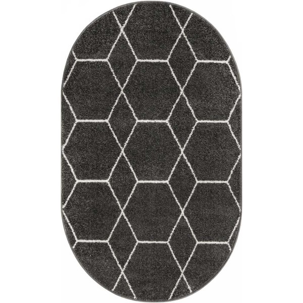 Trellis Frieze Dark Gray 3 ft. x 5 ft. Geometric Area Rug