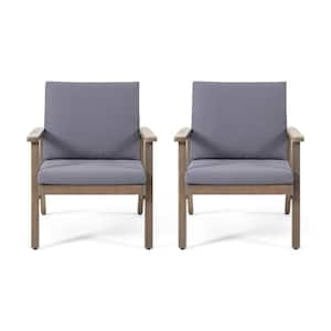 Modern Style Acacia Wood Outdoor Dining Chair with Dark Gray Cushions, High Quality Club Chairs for Outdoor Use (2-Pack)