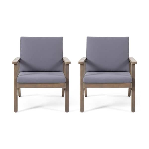 Misopily Modern Style Acacia Wood Outdoor Dining Chair with Dark Gray Cushions, High Quality Club Chairs for Outdoor Use (2-Pack)
