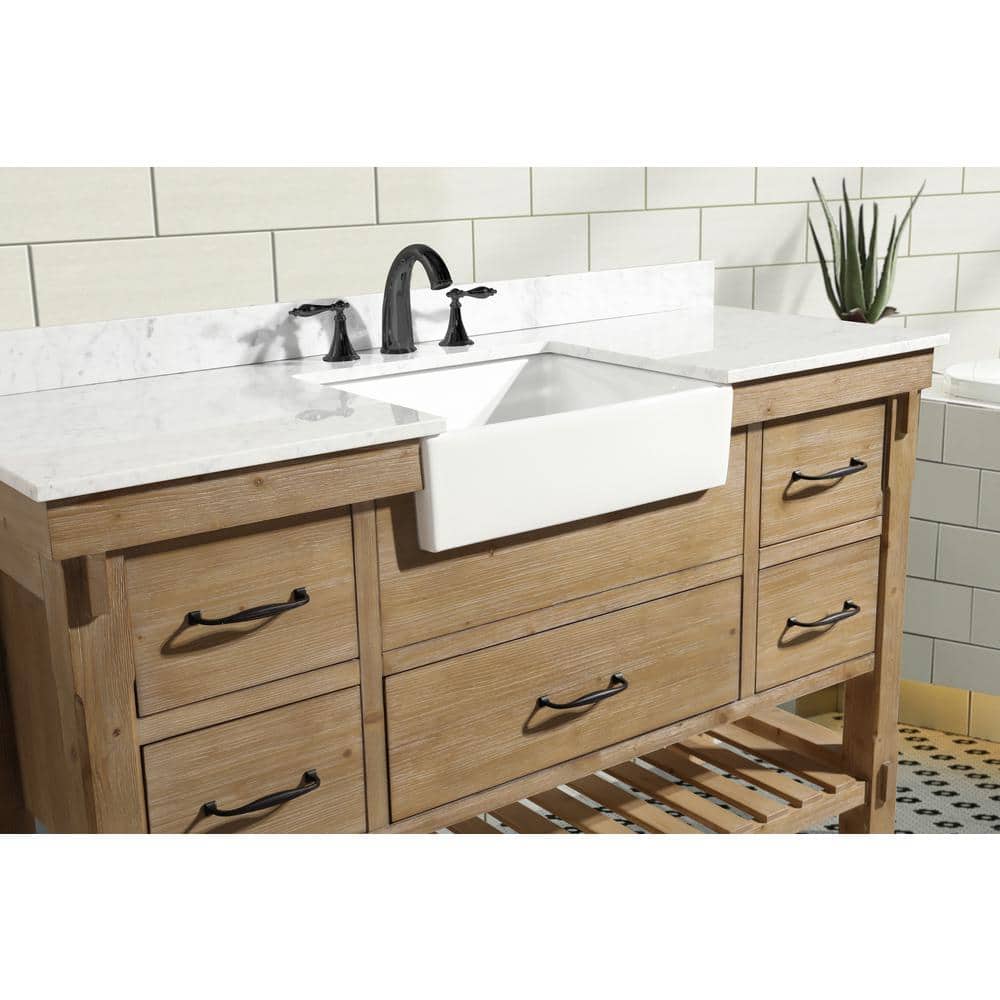 Marina 55'' Weathered Fir Single Vanity with White Porcelain Sink and Marble Top