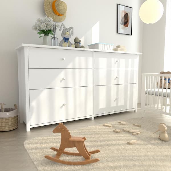 VEIKOUS 6-Drawer White Chest of Drawers Dressers with 2 Oversized Drawers 32.4 in. H x 56 in. W x 15.8 in. L