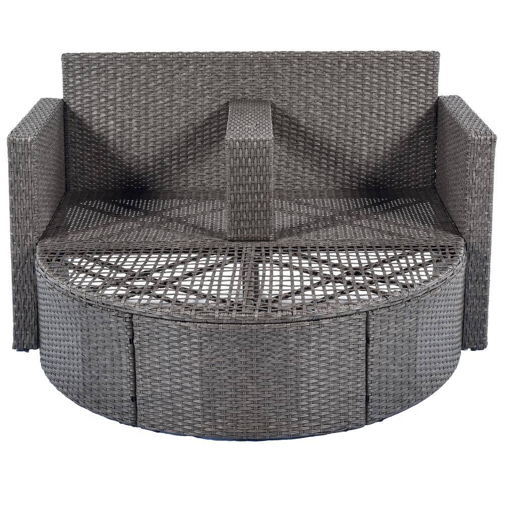 2-Piece All-Weather PE Wicker Sectional Set Outdoor Half-moon Sectional Fur