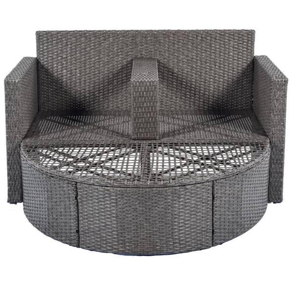 Unbranded 2-Piece All-Weather PE Wicker Sectional Set Outdoor Half-moon Sectional Furniture Set with Gray Cushion