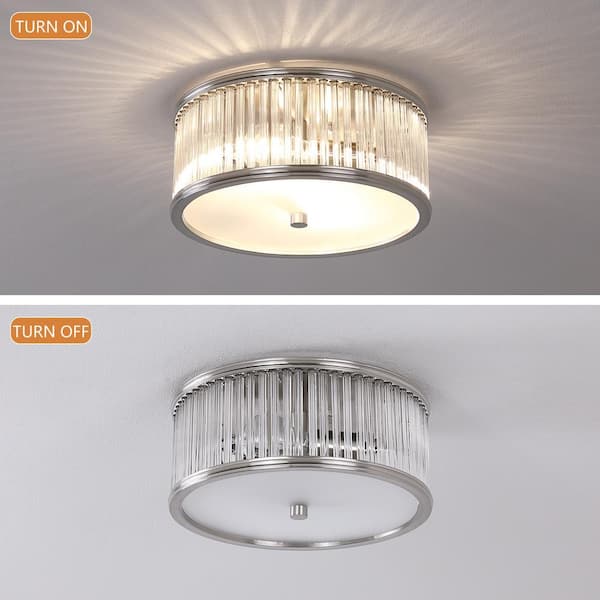 pasentel 12 in. 2-Light Brushed Nickel Modern Flush Mount Ceiling