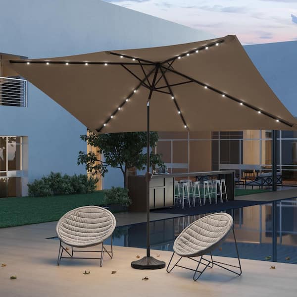 10 ft. x 6.5 ft. LED Rectangular Patio Umbrella with UV Protection, Easy Tilt and Wind-Resistant Features in Taupe