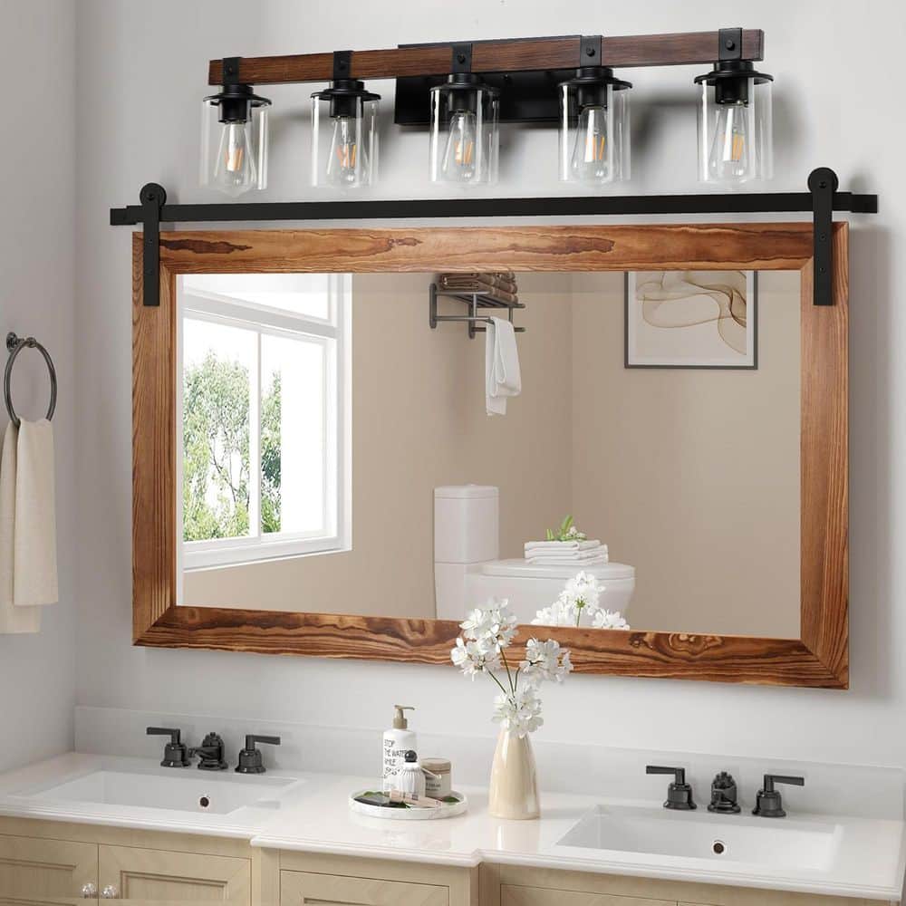 35 in. 5-Light Rustic Retro Brown Vanity Light with Clear Glass Shade price history on PriceWatchPro