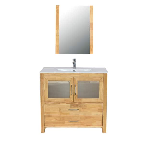 Unbranded Newport 36 in. W x 18 in. D X 34 in. H Bath Vanity in NW with Ceramic Vanity Top in White with White Basin and Mirror