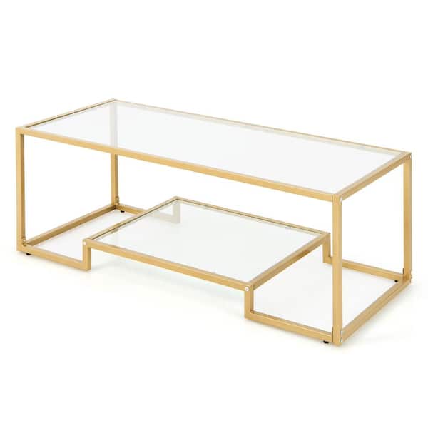Costway 45 in. Rectangular Tempered Glass Accent Table W/ Shelf Living Room