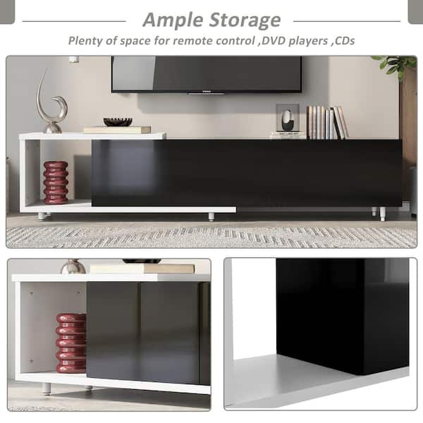 Harper & Bright Designs Black High Gloss Wood Extendable TV Harper & Bright Designs Black High Gloss Wood Extendable TV