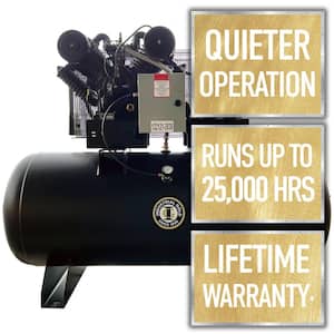 Industrial Gold 120 Gal. 10 HP Horizontal 3-Phase Low RPM 175 PSI Electric Air Compressor with Quiet Operation