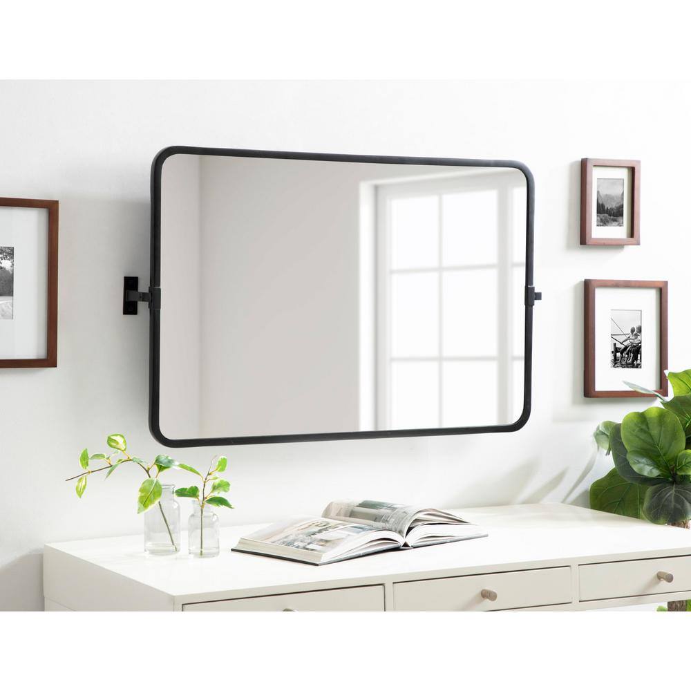 Elijah 38x24 Black Iron Pivot Wall Mirror
