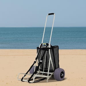 Beach Carts for The Sand PVC Wheels Blade 14 in. x 14.7 in. Cargo Deck 165 lbs. Loading Folding Sand Cart Garden Cart