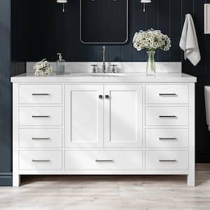 Cambridge 61 in. W x 22 in. D x 36 in. H Bath Vanity in White with Carrara White Marble Top