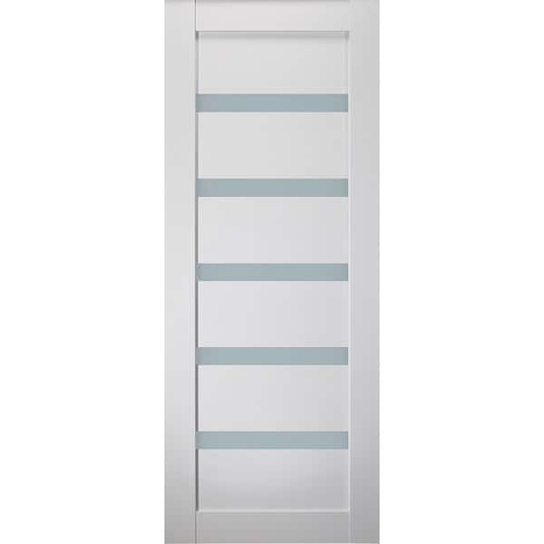 Belldinni Leora 32 in. W x 80 in. No Bore 5-Lite Solid Core Frosted Glass Bianco Noble Finished Wood Composite Interior Door Slab